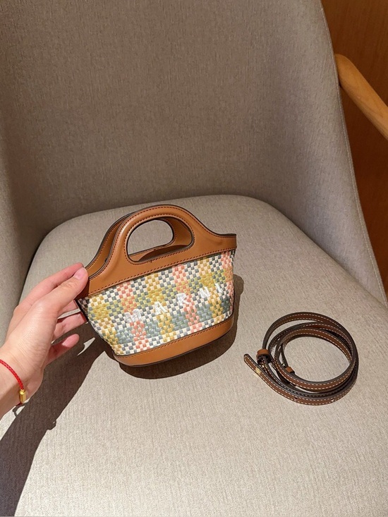 Marni Handbags - Marni - Colorful Checkered - Woven Basket - Mini Market Basket Crossbody Bag